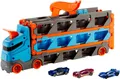 Produktbild: Hot Wheels Spielzeug-Transporter 2-in-1 Rennbahn-Transporter, mit drei Hot Wheels Fahrzeugen