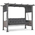 Produktbild: M MCombo 3-Sitzer Pergola Hollywoodschaukel mit Liegefunktion & Gartenpavillon, Gartenschaukel mit Ausziehbarem Sonnendach, 8CM Extradickem Sitzkissen - Grau