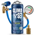 Produktbild: ClimaSet - R-1234yf Kältemittel & Schlauch & Adapter - Klima Selbst Befüllen Set - Nachfüllset, Autoklima Nachfüllen - 170g