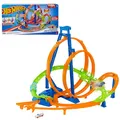 Produktbild: Hot Wheels Track Set, Episches Crash-Rennen mit 5 Crash-Zonen, motorisiertem Beschleuniger und 1 Hot Wheels Auto im Maßstab 1:64, leicht aufzubewahren, HTP55