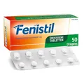 Produktbild: Fenistil Dragees, Dimetindenmaleat 1 mg pro überzogener Tablette, lindert Symptome bei allergischem Schnupfen und windpockenassoziiertem Juckreiz, 50 St.