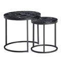 Produktbild: Wohnling Design Beistelltisch 2er Set Schwarz Marmor Optik Rund, Couchtisch 2-teilig Tischgestell Metall, Kleine Wohnzimmertische, Moderne Satztische