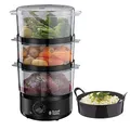 Produktbild: Russell Hobbs Dampfgarer [klein] 7,0l (60 Minuten Timer + Abschaltautomatik, 3 spülmaschinengeeignete Dampfgarbehälter + Reisschale/Reiskocher, BPA frei) Dampfkocher Compact 26530-56