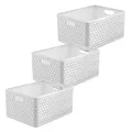 Produktbild: Rotho Country 3er-Set Aufbewahrungsbox Rattan-Optik, Kunststoff (PP) BPA-frei, Weiss, 3 x A4+/28l, (43 x 33 x 21,5 cm), 3
