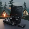 Produktbild: Gaskocher Camping mit Deckel 4 flammig Kochfeld Herd Outdoor Schwarz Metall