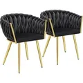 Produktbild: Tectake Set Esszimmerstuhl Astano Gepolstert  Mit Samtbezug  Knotendesign Durchgehende Lehne 2Er Set 55 x 60 50 x 75 cm Schwarz Gold