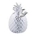 Produktbild: 4 x Spardose Ananas, Dekofigur, Sparschwein mit Schloss, 2 Schlüssel, Keramik Sparbüchse, H x D 16 x 9 cm, Silber