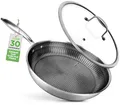 Produktbild: NutriChef Edelstahlpfanne 31 cm mit Deckel – Antihaft Bratpfanne Induktion Kratzfest spülmaschinengeeignet ofenfest und für Metallutensilien geeignet, Gemischt