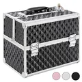 Produktbild: Arebos Kosmetikkoffer | 15L | 5 Fächer | Aluminium | Diamant-Muster | inkl. Schloss & Schlüssel | 2 ausklappbare Etagen | Samteinlage | 32 x 27 x 22 cm | Schwarz