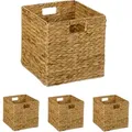Produktbild: Aufbewahrungskorb, 4er Set, Wasserhyazinthe, Kleidung, Spielzeug, 30x30x30 Cm, Geflochtener Regalkorb, Natur - Relaxdays