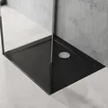 Produktbild: Duschtasse Duschwanne 70x80x4 Flach Aus Acryl In Schwarz Rechteckig Inkl. Ablaufgarnitur Din-anschlüsse Für Bodenebene Montage Geeignet Faro2 - Doporro