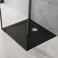 Produktbild: doporro Duschtasse Duschwanne 70x80x4 flach inkl. Ablaufgarnitur AL01 aus Acryl in Schwarz DIN-Anschlüsse für bodenebene Montage geeignet Faro2