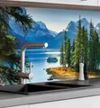 Produktbild: MyMaxxi Küchenrückwand Folie selbstklebend matt - einfache Montage ohne Bohren 0,4mm stark Versteift - Motiv Landschaft 07-60cm hoch - Spritzschutz Küche Klebefolie - Baum Berg See 220 x 60 cm