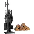 Produktbild: Relaxdays Kaminbesteck Ritter, Kamingarnitur Gusseisen, Kaminset 4 teilig, Schaufel, Besen, Schürhaken u Halter, schwarz
