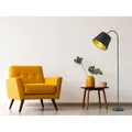 Produktbild: Meinewunschleuchte - Stehlampe Laurea Mit Flexarm & Stoff Lampenschirm Schwarz Gold, Höhe 156cm