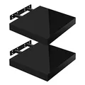 Produktbild: WOLTU Wandregal Volato Set von 2 Regalen Wandboard freischwebend Schweberegal CD DVD Regal Bücherregal Holz Board 25x22,9x3,8cm Hochglänzend Schwarz RG9488sz-2