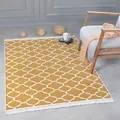 Produktbild: Kurzflor Teppich Läufer - Boho Kelim Teppich, Wohnzimmerteppich, Schlafzimmer und Küchenteppich, Flur Teppich, 60 x 90 cm, Morocco-Gold-Weiß