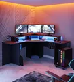 Produktbild: Forte Tezaur Eckschreibtisch für Gamer inkl. RGB-Beleuchtung, Holzwerkstoff, Mattschwarz, B x H x T: 160 x 91 x 160 cm