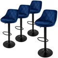 Produktbild: ML-Design Barhocker 4er Set, Bezug aus Samt, Blau, Gepolsterter Barstuhl mit Rückenlehne und Fußstütze, Tresenhocker höhenverstellbar 62-82 cm, 360°
