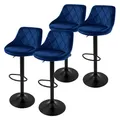 Produktbild: ML-Design Barhocker 4er Set, Bezug aus Samt, Blau, Gepolsterter Barstuhl mit Rückenlehne und Fußstütze, Tresenhocker höhenverstellbar 62-82 cm, 360° drehbar, Bistrohocker Hocker Drehstuhl Barstühle