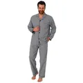 Produktbild: Normann Pyjama Gewebter Herren Pyjama, durchknöpfbarer Schlafanzug mit Streifen schwarz 48