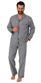 Produktbild: Normann Gewebter Herren Pyjama, durchknöpfbarer Schlafanzug mit Streifen, Farbe:schwarz/weiß, Größe:48