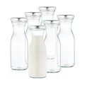 Produktbild: 6er Set Milchflasche 250 ml Deckel silber Weithalsflasche Karaffe Glasflaschen