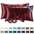 Produktbild: BEDELITE Satin Kissenbezug 40 x 80 Rot - Kopfkissenbezug 2er Set Weich wie Seidenkissenbezug 40x80 Sommer mit 2 Haargummis für Haar und Haut, Similar to Silk Pillowcase Pillow Cover
