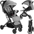 Produktbild: tectake® Buggy Kinderwagen von 0 bis 3 Jahre, Wagen für Baby Erstausstattung Neugeborene und Kinderbuggy, einhändig faltbarer Reisebuggy, Reisekinderwagen, Baby Wagen mit Verdeck - grau/beige