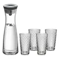 Produktbild: WMF Basic Wasserkaraffe-Set 5-teilig, Karaffe 1l mit 4 Wassergläser 275ml, Glaskaraffe mit Deckel, Silikondeckel, Wasserkaraffe mit Deckel, CloseUp-Verschluss