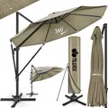 Produktbild: tillvex® Premium Alu Sonnenschirm 330 cm Braun + Abdeckung & Windsicherung | Ampelschirm 6-Fach Verstellbar mit Kurbel | Gartenschirm 360° Drehbar Neigbar Kippbar | Kurbelschirm UV50+ Groß wasserdicht
