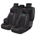 Produktbild: Coverado Sitzbezüge Auto Kunstleder Komplettset, Wasserdichtes Autositzbezüge für 5-Sitze mit geprägten Körnern, Universell Auto Sitzschoner Kompatibel für Limousinen SUV Pickup LKW, Schwarz