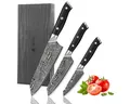 Produktbild: Wakoli Messer-Set Nitoko 3er Kiritsuke Damast Küchenmesser-Set Full Tang, G10 Griffe (Damastmesser-Set in Holz-Geschenkbox, 3-tlg., 3er Damastmesser-Set), aus 67 Lagen Damaststahl, VG10 Kern, Full Tang