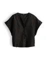 Produktbild: someday Damen Kurzarmbluse | Kragenlose Bluse aus Leinen Mix Loose Fit Dark Truffle, 38