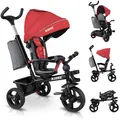 Produktbild: KIDIZ® Dreirad 5in1 Kinderdreirad mit Schubstange Lenksystem Stange ab 1 Jahr vorwärts und Rückwärtsfahrt Jogger , Korb Tasche Getränkehalter Sonnendach Gummiräder, Buggy Fahrrad Baby Klappbar
