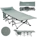 Produktbild: 24MOVE® Feldbett Campingbett bis 150 kg In-und Outdoor Camping faltbar mit Seitentasche und Kissen