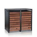 Produktbild: Zelsius Mülltonnenbox 2er Mülltonnen | (B) 132 x (T) 80 x (H) 117 cm | Anthrazit RAL7016 | Tür in dunkelbrauner Holzoptik mit Erweiterungsmöglichkeit | Mülltonnenverkleidung, Garten Müllbox