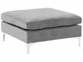 Produktbild: Ottomane Samtstoff Grau mit Metallbeinen Silber quadratisch Glamour Stil Evja