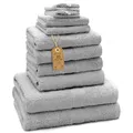 Produktbild: GREEN MARK Textilien 10 TLG. FROTTIER Handtuch-Set mit verschiedenen Größen 4X Handtücher, 2X Duschtücher, 2X Gästetücher, 2X Waschhandschuhe | Farbe: Silber grau | Premium Qualität