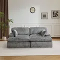 Produktbild: Sofa Cordsofa 2-Sitzer mit Bettfunktion, modernes Schlafsofa für Wohnzimmer Weicher Cordbezug, flexible Kombination & ideal für kleine Räume - Grau