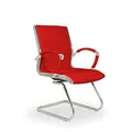 Produktbild: VERSEE Premium Echt-Leder Besucherstuhl Montreal in Rot mit Armlehne - Freischwinger mit Chrom für Büro und Konferenzräume - Belastbar bis 150kg