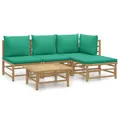 Produktbild: vidaXL 5-tlg. Garten-Lounge-Set mit Grünen Kissen Bambus