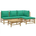 Produktbild: vidaXL Garten Lounge Set 5-TLG., Gartenmöbel Set mit Grünen Kissen, Sitzgruppe für Garten Terrasse, Modular Sofa Garnitur Loungemöbel, Bambus