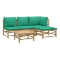 Produktbild: vidaXL Gartenlounge-Set 5-tlg. Garten-Lounge-Set mit Grünen Kissen Bambus, (1-tlg)