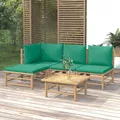 Produktbild: vidaXL 5-teiliges Gartenmöbelset mit grünen Kissen und Bambus