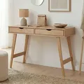 Produktbild: Schreibtisch MILO mit 2 Schubkasten, Massivholz, Eiche farben stabil und langlebig, ideal für Home-Office, Schubladen für Stauraum - Braun