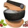 Produktbild: Mörser mit Stößel im Set | Granit | Korkbasis | Korkdeckel | XXL groß für Gew...