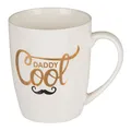 Produktbild: Kaffeebecher Daddy Cool, Motiv schwarzer Schnauzbart, Dandy-Stil, gold-schwarz auf weiß; Maße: Ø 8,5 cm (ohne Henkel); H: 10,5 cm; Vol.: ca. 300 ml. Perfekt für den Vater als Vatertagsgeschenk.