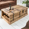 Produktbild: Massivholz Couchtisch BODEGA 100cm Mangoholz Hausbar Truhe Wohnzimmertisch