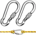 Produktbild: 2 Stück Feuerwehr Karabinerhaken Groß Schraubkarabiner Edelstahl 80mm x 8mm Mit Schraube Rostfrei Mit Verschluss Karabiner Tragfähigkeit/WLL: 400kg